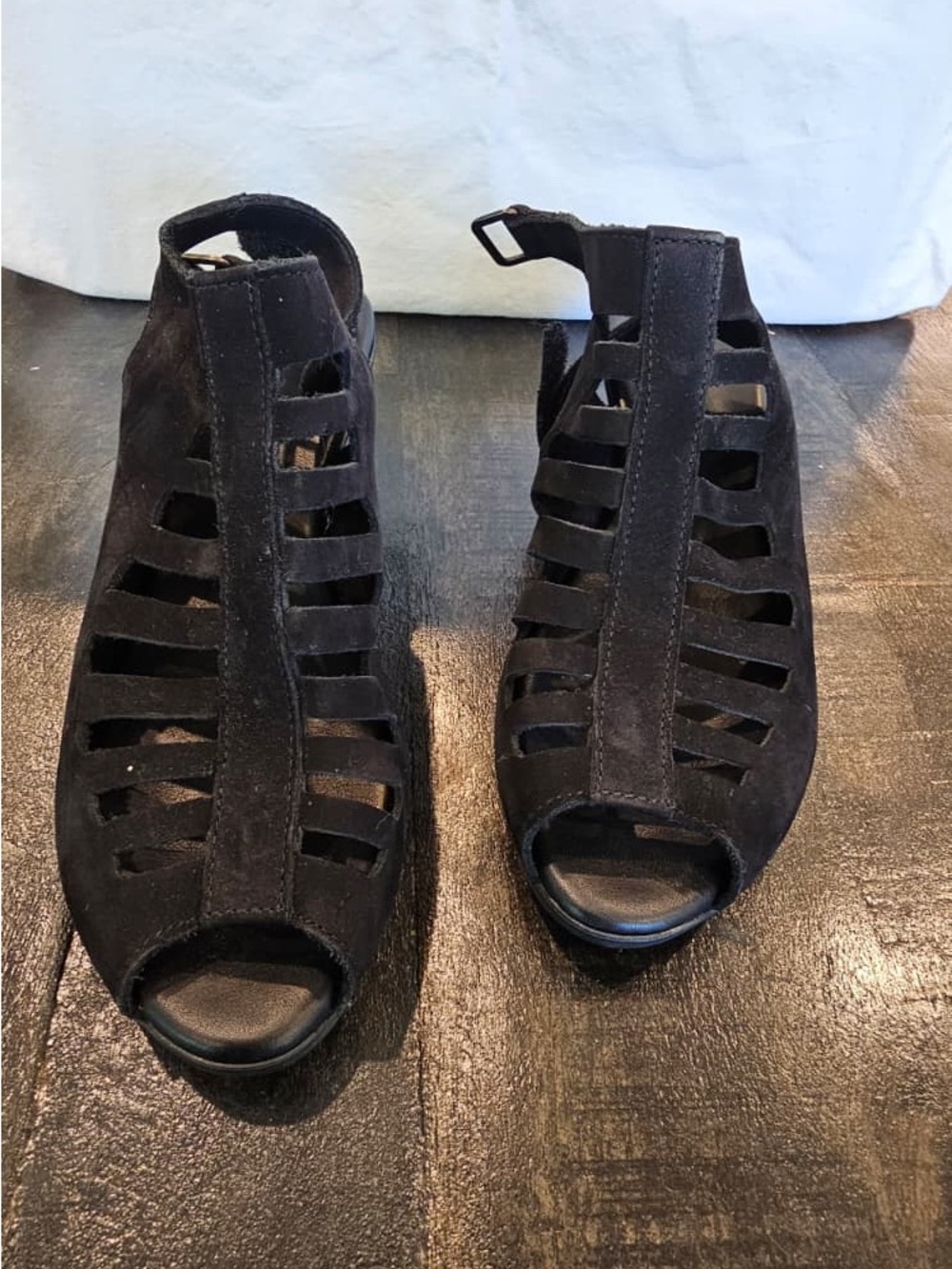 Arche Black Suede Cutout Peep-Toe Clog Mules